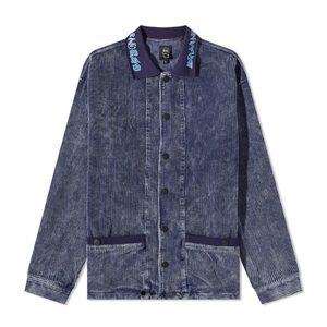 NWT! BRAIN DEAD Bleqched Cord Cabana Shirt - button up jacket NAVY blue -‎ LARGE